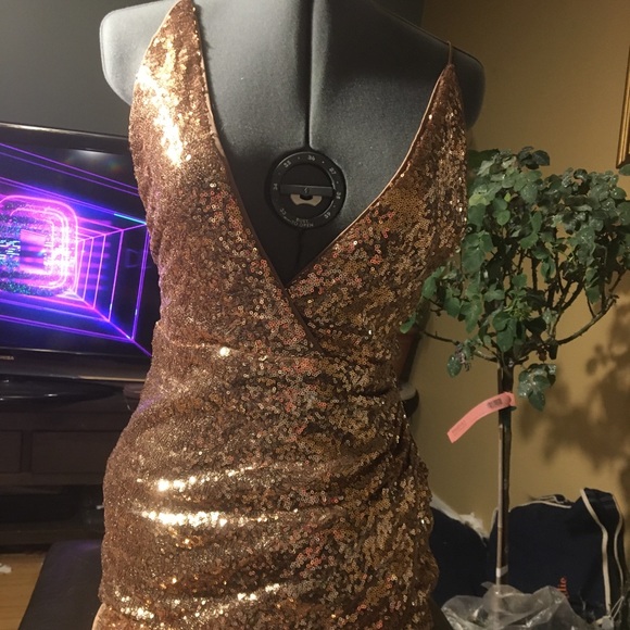 sequined mini dress Dresses & Skirts - Sequined bronze v neck 95 polyester 5% spandex